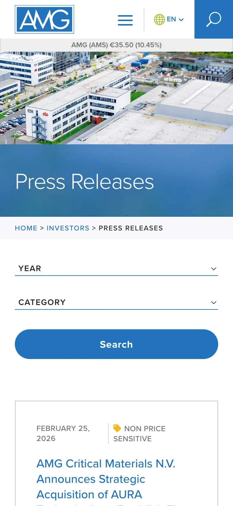 Press Release page on mobile.