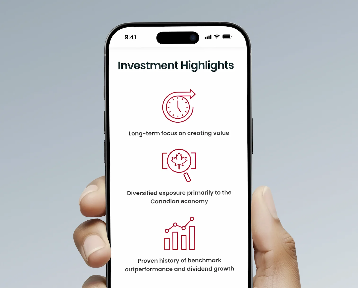 Hand holding a mobile device showing icons.