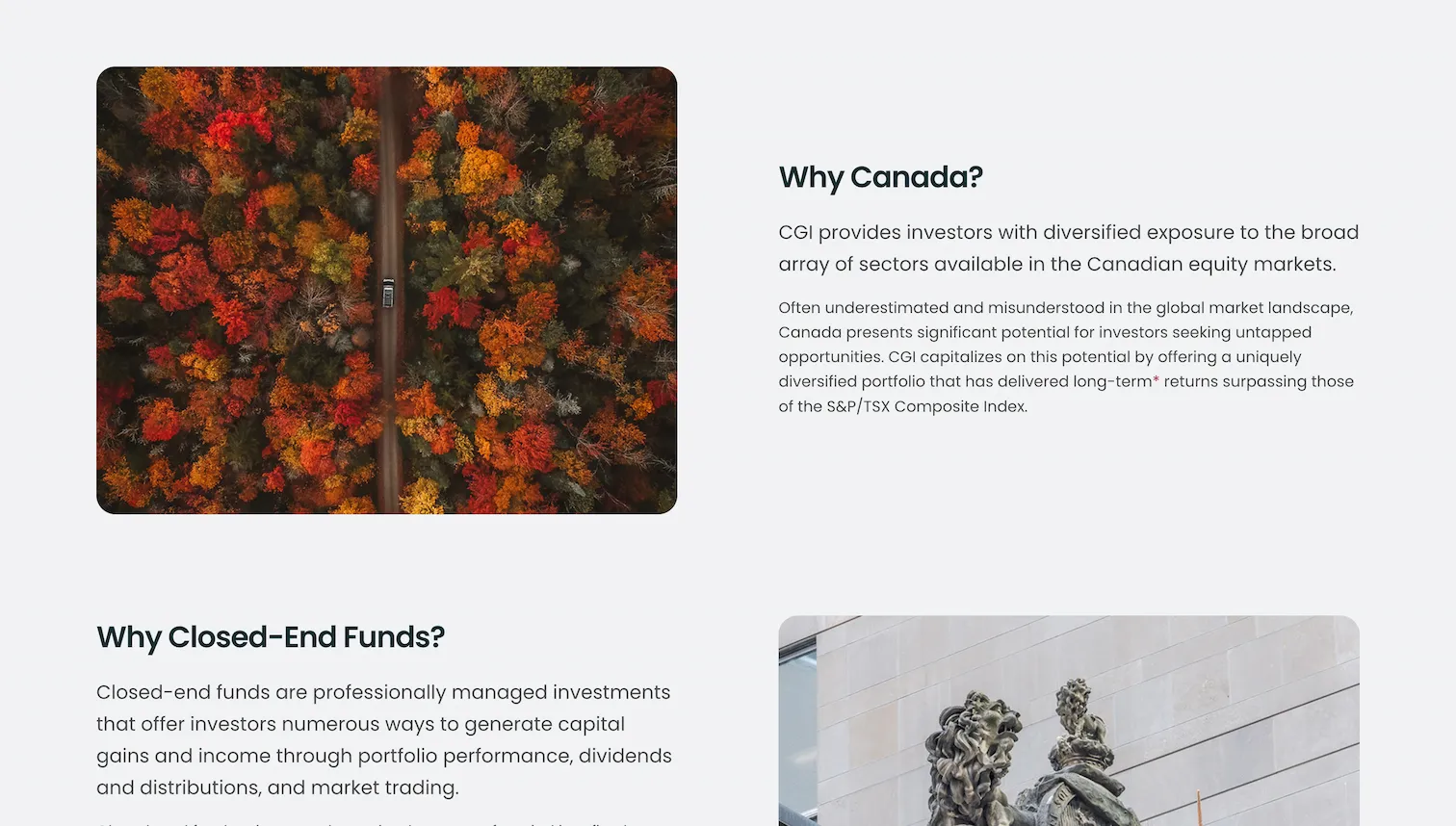 Why CGI page showing subtitles 'Why Canada?' and 'Why Closed-End Funds?'.