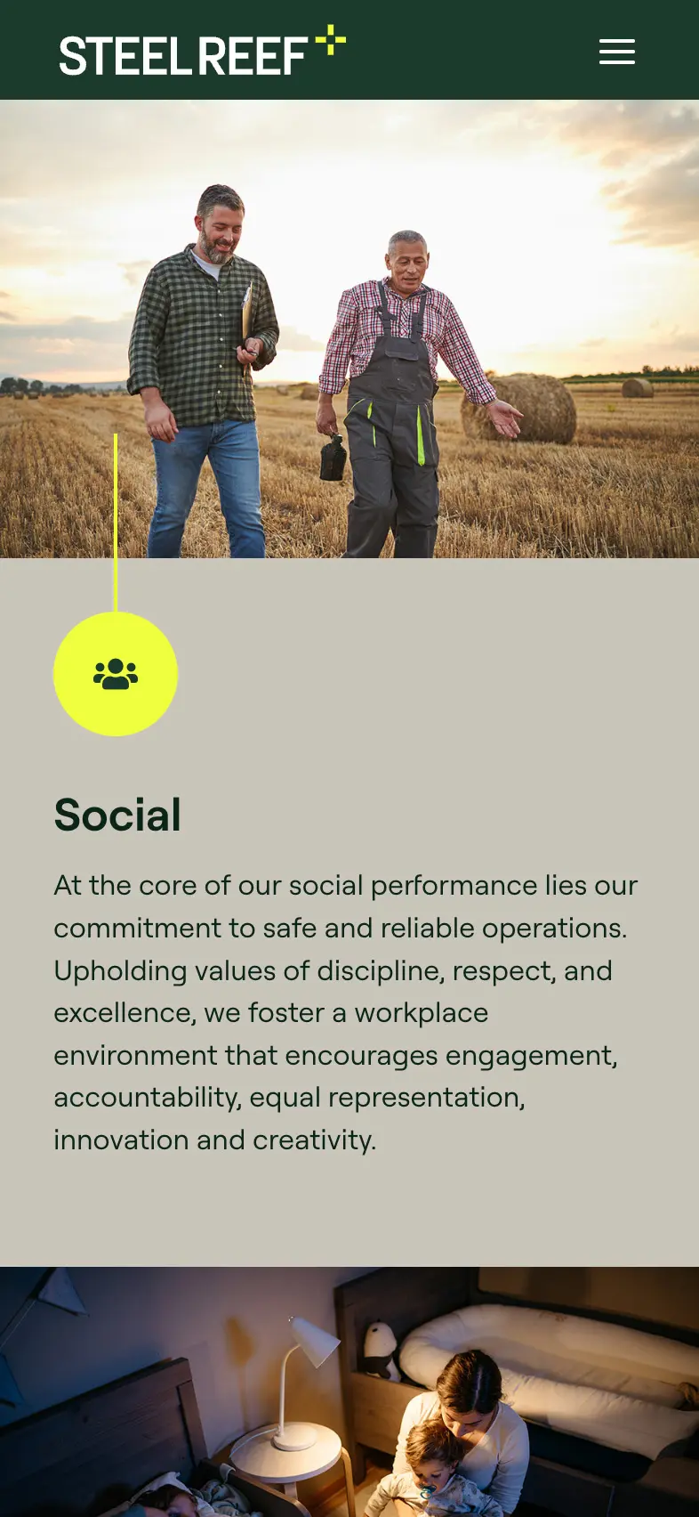 Sustainability page on mobile.